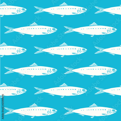 Vector pattern with hand drawn sardines, Sardina pilchardus. Advertising, menu or packaging cool design elements.