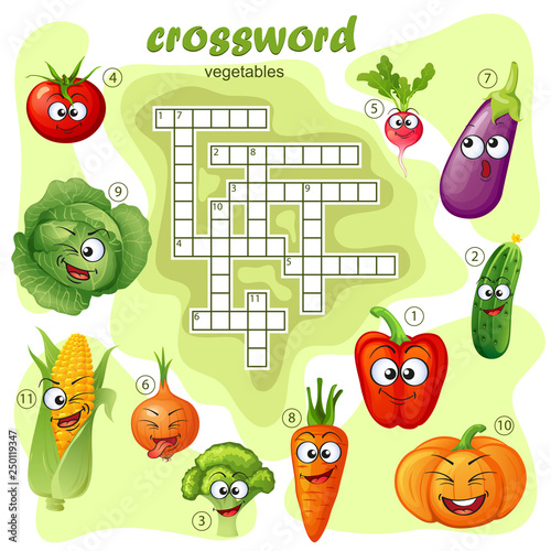 Crossword puzzle game of vegetable. Emoticons