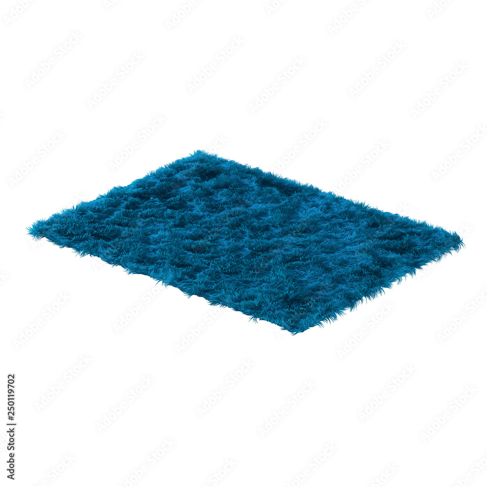 Blue fluffy fur carpet on a white background 3d rendering Blue fluffy fur carpet on a white background 3d rendering