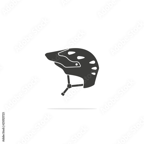 Monochrome vector illustration of a bicycle helmet for trail, isolated on a white background.