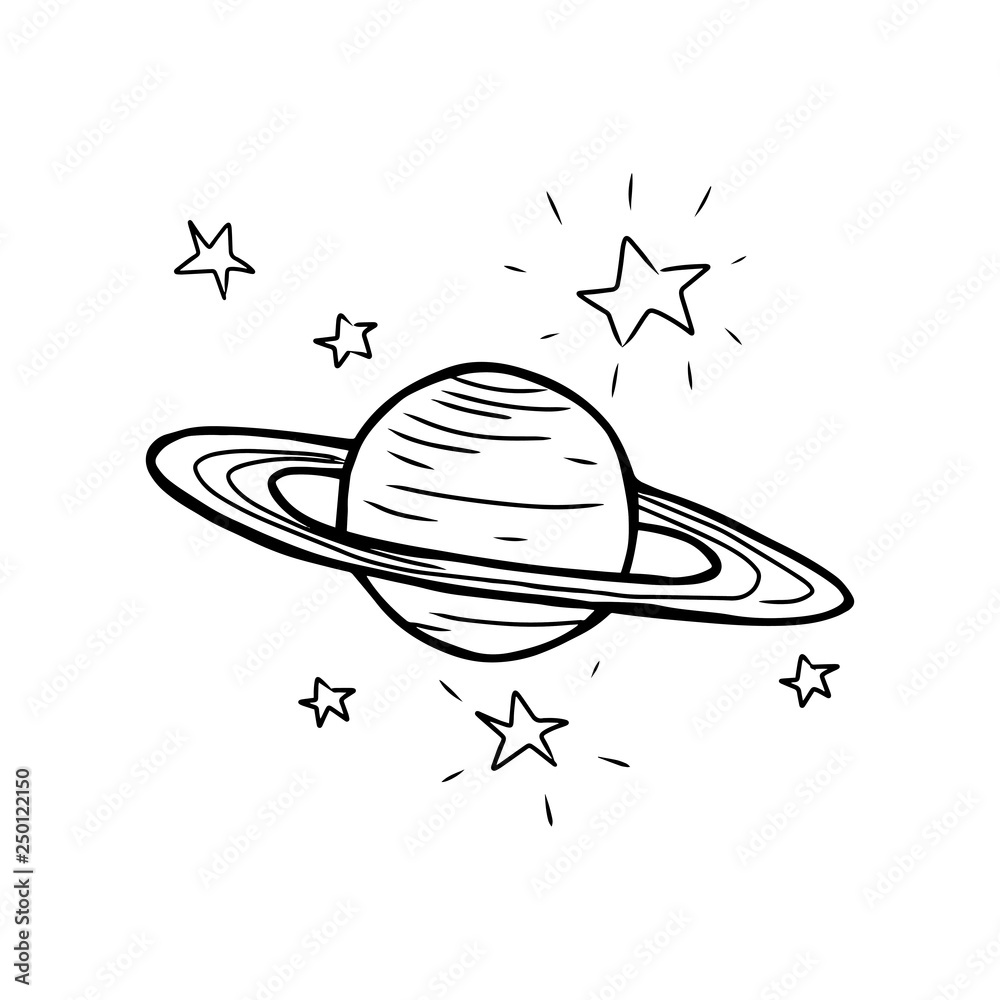 Cartoon style vector illustration of saturn planet and stars. Great design  elements for sticker, card, print or poster. Unique and fun drawing  isolated on white background Stock Vector | Adobe Stock