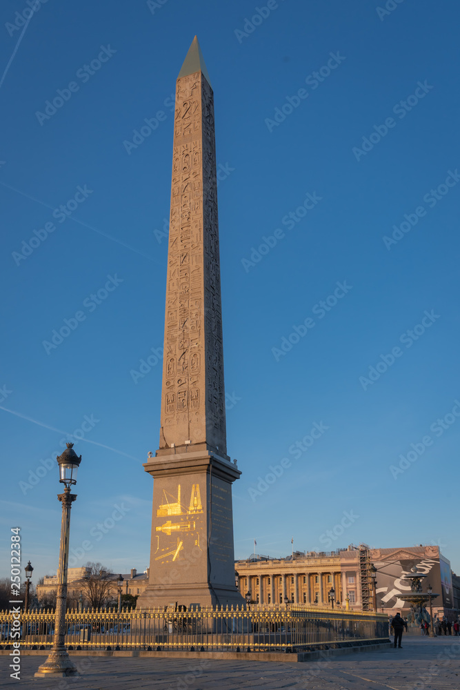 Paris, France - 02 17 2019: Place de la Concorde and the Obelisk of Luxor