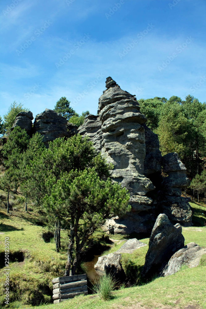 Rock Formations in the middle of the forest in the state of puebla Mexico