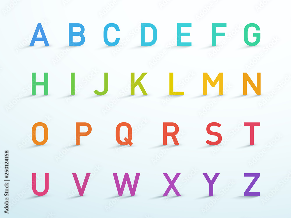 Alphabet Letters A to Z Colorful 3d Font Vector Set