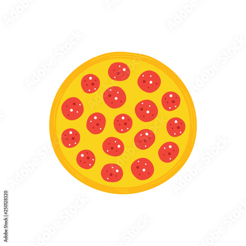Vector pepperoni pizza icon, sticker isolated on white background.