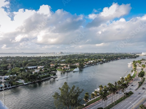 Miami city day water panorama 