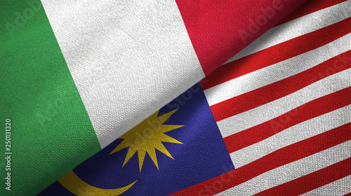 Italy and Malaysia two flags textile cloth, fabric texture