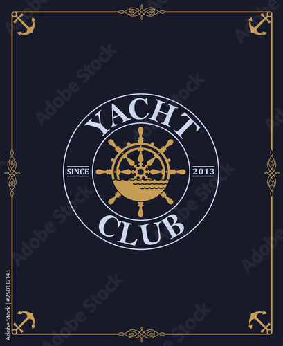 yacht club label isolated on dark background in decorative frame