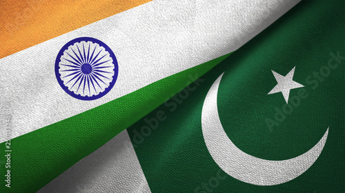 India and Pakistan two flags textile cloth, fabric texture
