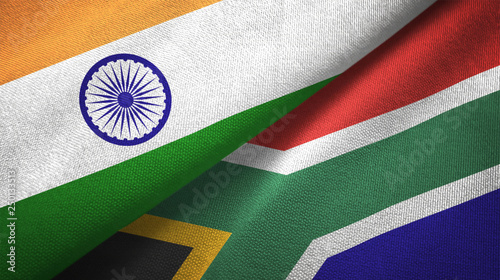 India and South Africa two flags textile cloth, fabric texture photo