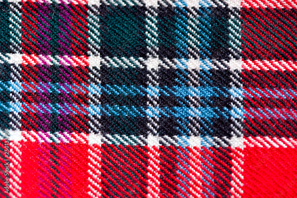 Close up of traditional Scottish woolen tartan fabric