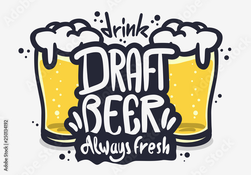 Draft Beer Hand Drawn Vector Design On A White Background 