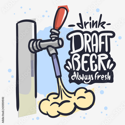 Draft Beer Tap Froth Foam Beverage Hand Drawn Vector Design  On A White Background