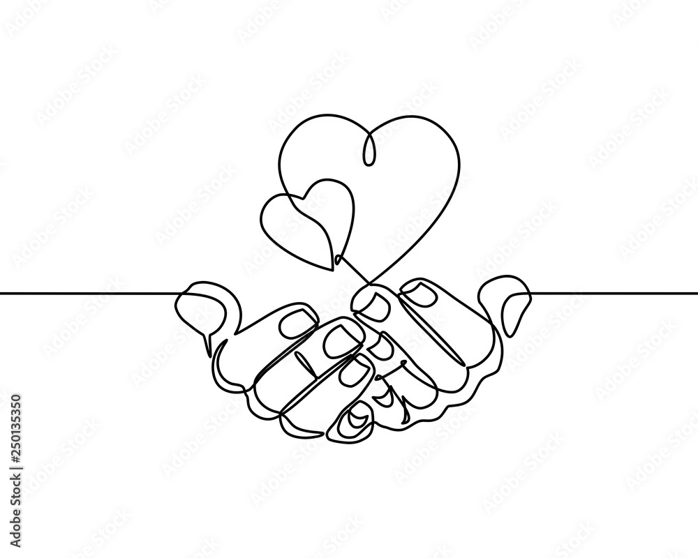Continuous one line drawing. hands holding heart on white background. Black thin  line of hand with heart image. - Vector Stock Vector | Adobe Stock