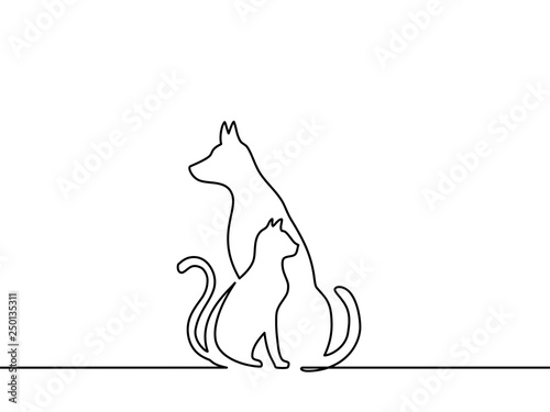Continuous line drawing of dog and cat logo. Black and white vector illustration. Vector