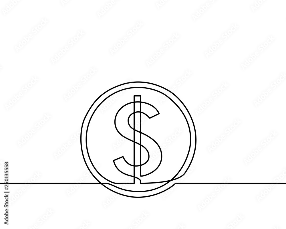 Continuous one line drawing of isolated vector object, dollar sign - Vector Continuous one line drawing of isolated vector object, dollar sign - Vector