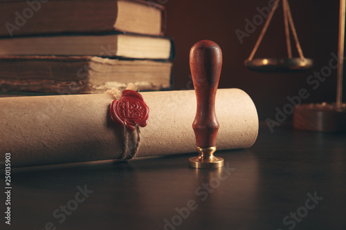 Konstfotografi Notary's public pen and stamp on testament and last will