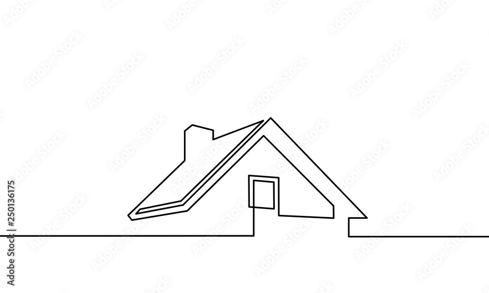 continuous one line drawing. house, roof, real estate. Black and white