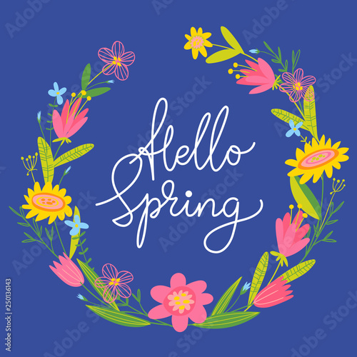 Vector spring easter card with flowers and calligraphy