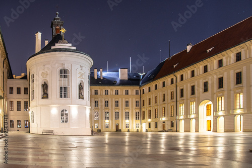 Chapel of the Holy Cross on Second Courtyard of Prague Castle by night, Prague, Czech Republic photo