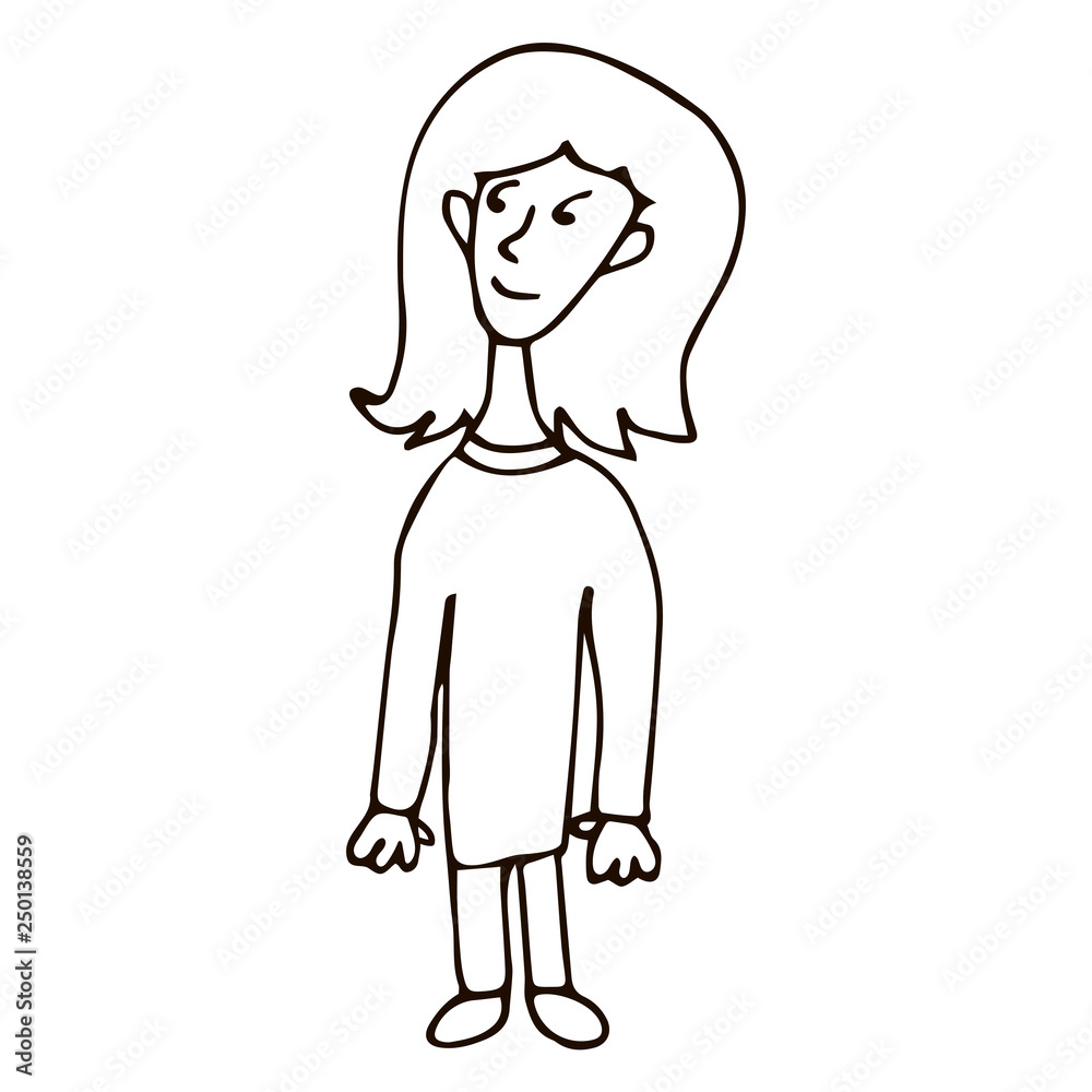 Cartoon doodle linear woman isolated on white background. Vector illustration. Cartoon doodle linear woman isolated on white background. Vector illustration.