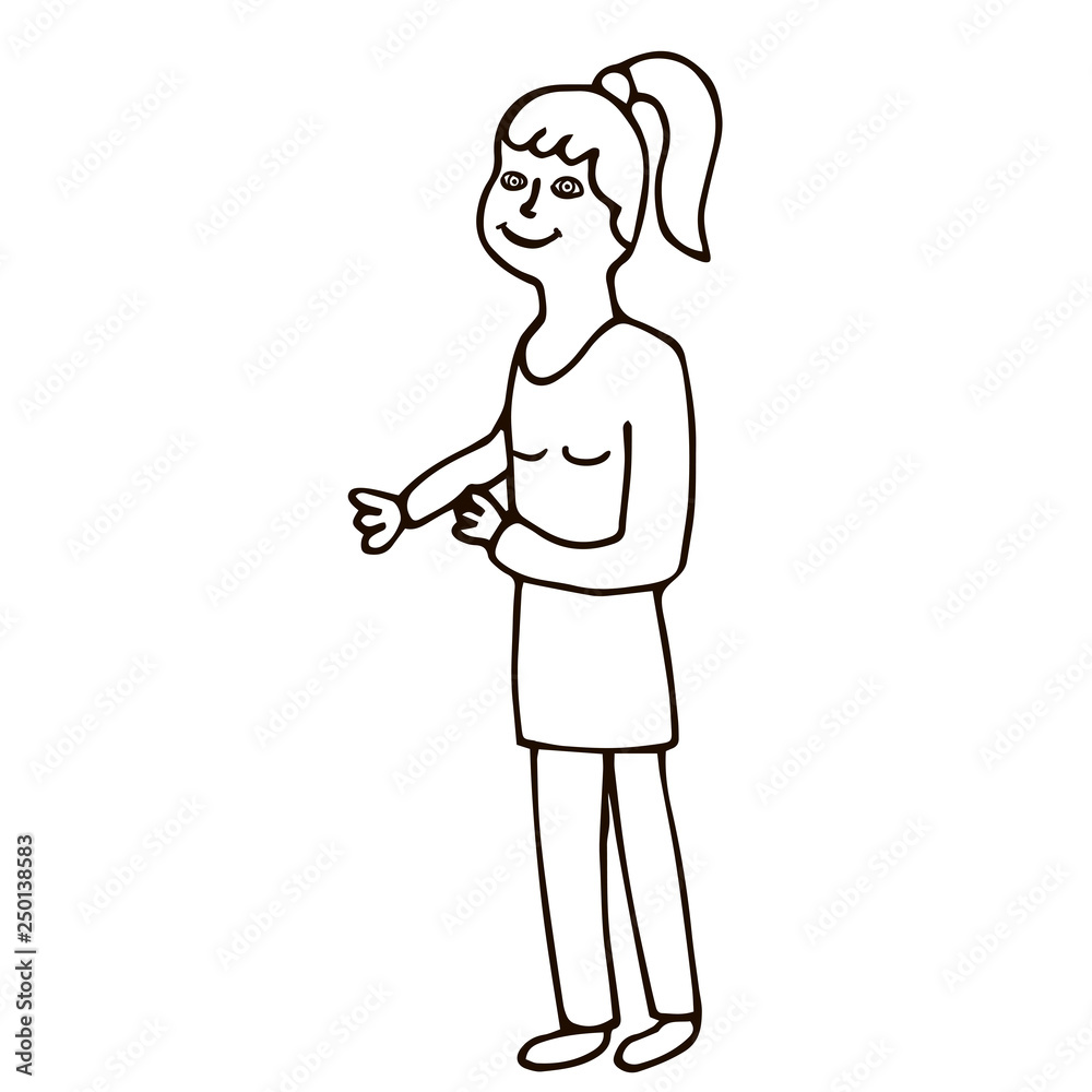 Cartoon doodle linear woman isolated on white background. Vector illustration. Cartoon doodle linear woman isolated on white background. Vector illustration.