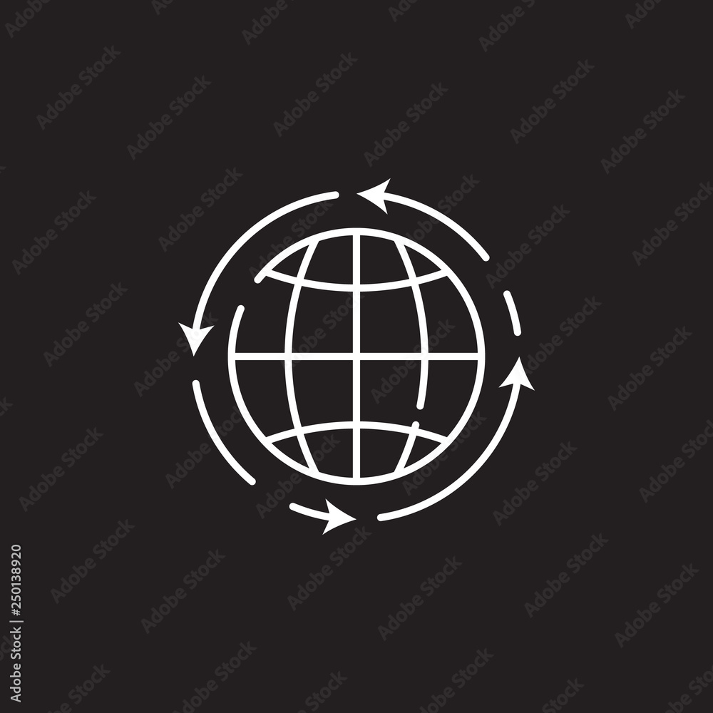 Globe in arrows vector line icon. Simple element illustration. Globe in arrows vector line symbol design from Ecology collection set. Can be used in web and mobile Globe in arrows vector line icon. Simple element illustration. Globe in arrows vector line symbol design from Ecology collection set. Can be used in web and mobile
