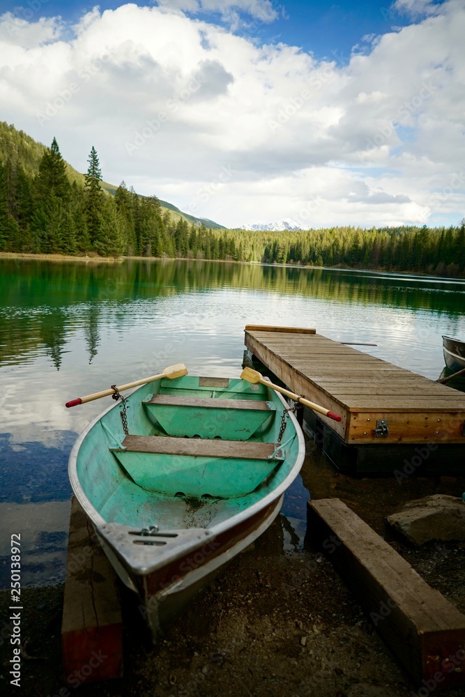 Row Boat on Beautiful Lake in Alberta, Canada