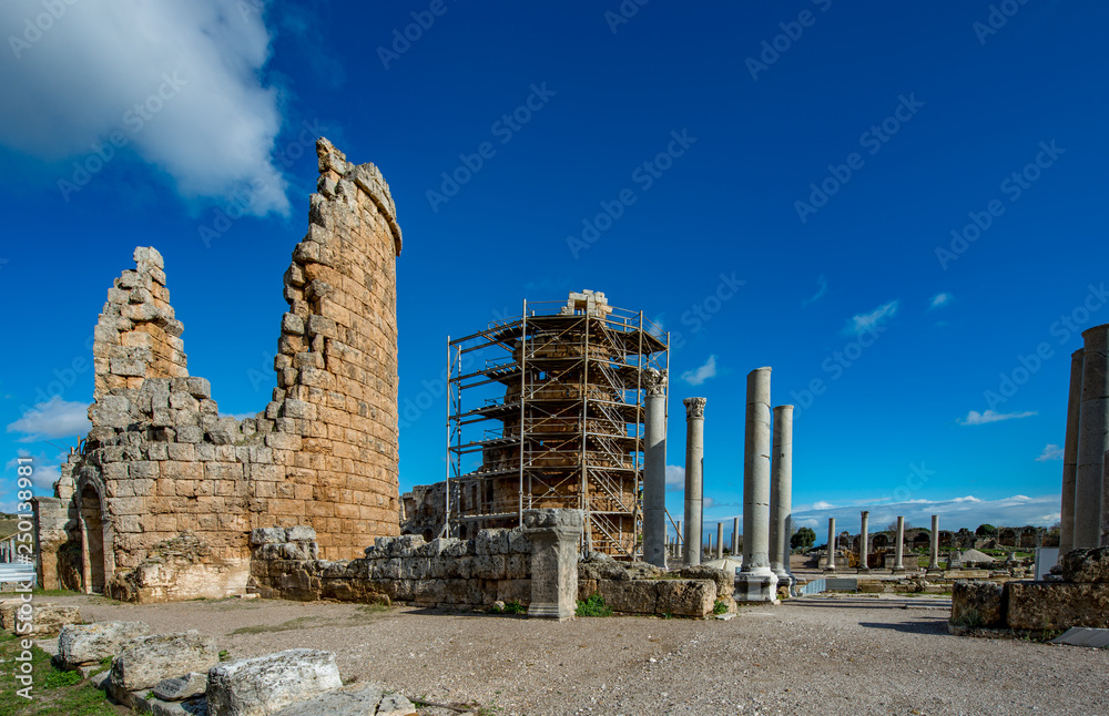 Antalya - Turkey. February 20, 2018. Perge Ancient City, Antalya - Turkey.Perge, located 19 km east of Antalya, used to be one of the most important cities of ancient Pamphylia. 