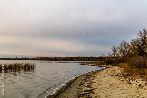 Sandy shoreline of Jackfish Lake  Battleford Provincial Park  Saskatchewan  Canada