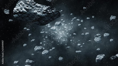 Asteroids flying in a gloomy severe space.