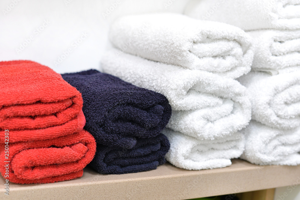 rolls of rolled towels are stacked. spa complex. cosmetology. rolls of rolled towels are stacked. spa complex. cosmetology.