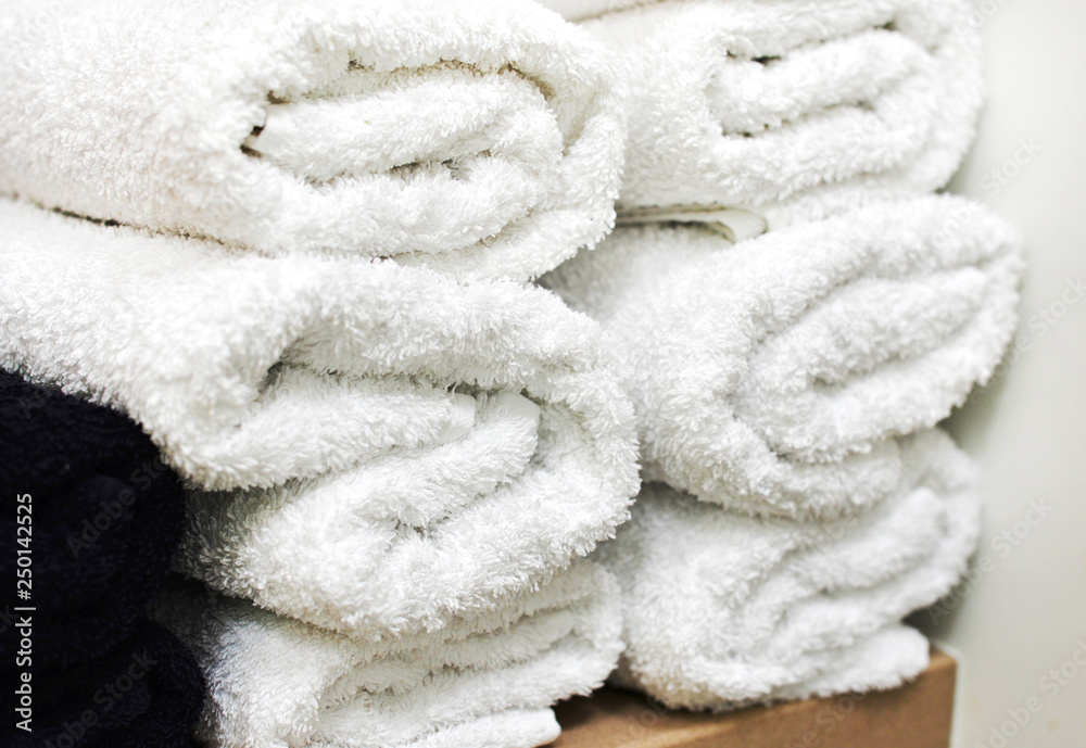 rolls of rolled towels are stacked. spa complex. cosmetology. rolls of rolled towels are stacked. spa complex. cosmetology.