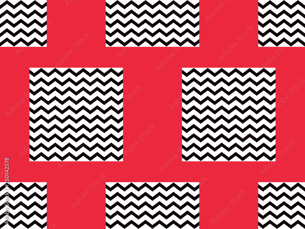 Zigzag seamless pattern with black and red color. Abstract geometric background. Vector illustration