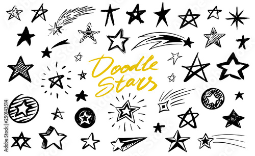 Set of Star signs. Doodle style. Collection of icons for Pattern Background. Engraved hand drawn sketch. Geometric collection of Abstract symbols.