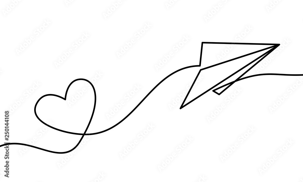 continuous line drawing of plane paper vector illustration. vector