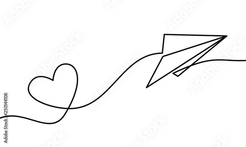 continuous line drawing of plane paper vector illustration. vector illustration. vector illustration for banner, poster, web, template. Black thin line image of plane paper icon - Vector
