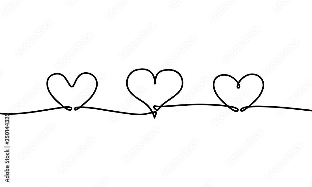 Continuous one line drawing of heart isolated on white background. vector illustration for banner, poster, web, template, valentine's card, wedding. Black thin line image of heart icon. - Vector