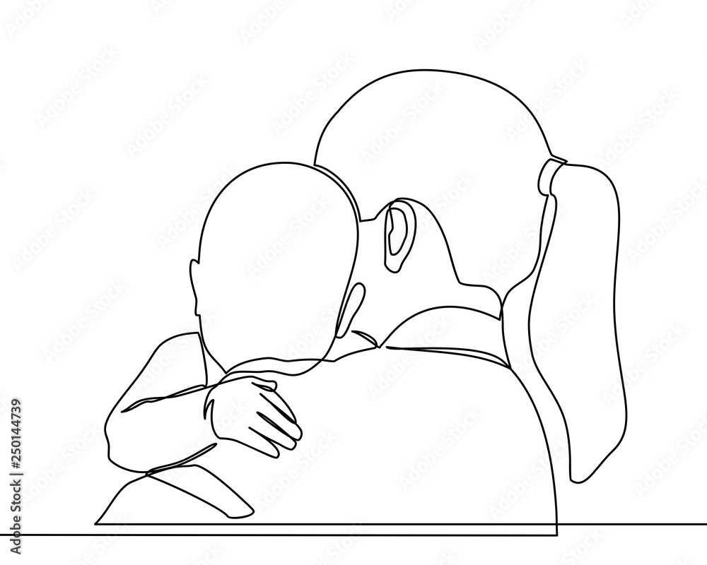 continuous line drawing of family, parenthood and people concept - happy Mother playing with little baby at home - vector continuous line drawing of family, parenthood and people concept - happy Mother playing with little baby at home - vector
