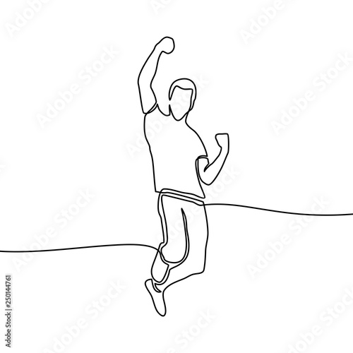 Continuous line drawing of man happy jumping in air. Vector