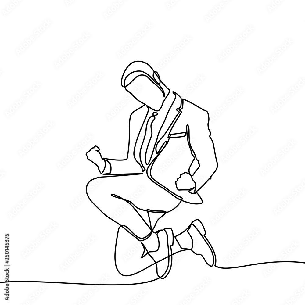 Continuous line drawing of man happy jumping in air. Vector Stock ...