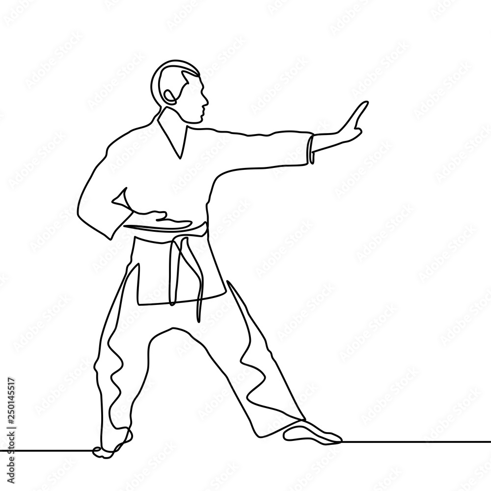 continuous line drawing of one male karate athlete - Vector Stock ...
