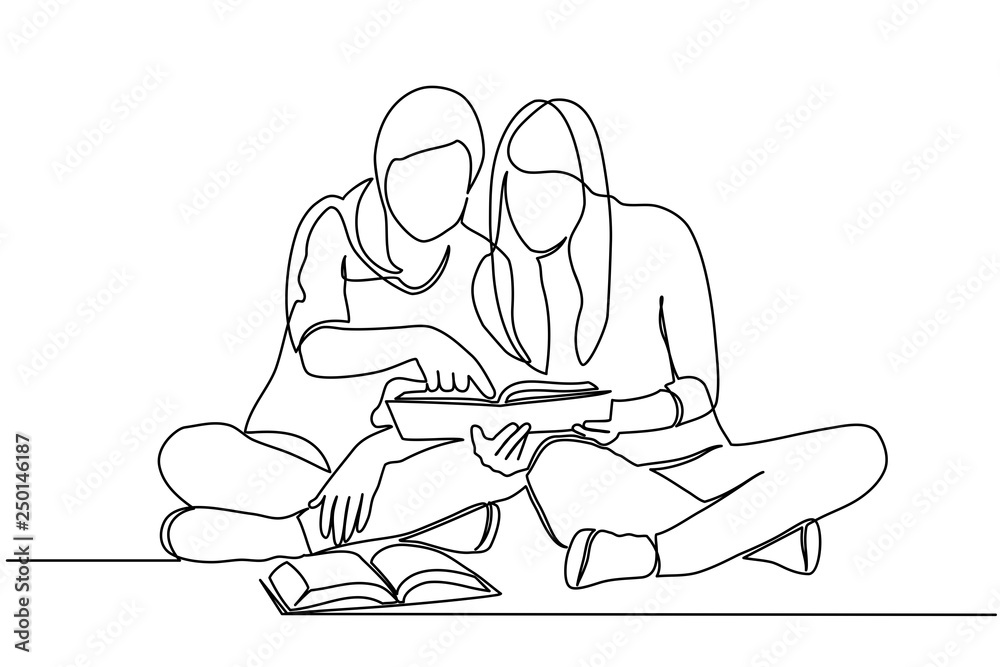 Drawing of two teen real girls in classroom want to study at university.  Single continuous line art style 16022600 Vector Art at Vecteezy