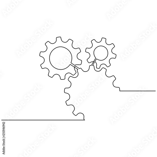 Continuous line drawing of gears wheel. Gears are drawn by a single line on a white background. Vector - Vector