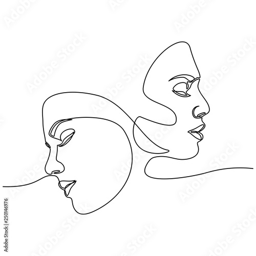 Continuous line drawing of Portrait of a Beautiful Woman's face. The Concept of Skin Beauty Care for young female models. Fashion beauty model with a white background. Vector