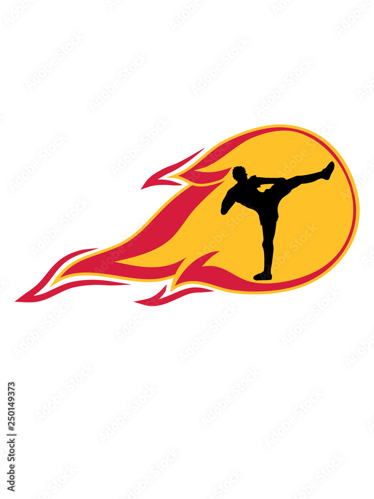 Fototapeta premium feuer flammen heiß brennen flamme fackel kickboxer kickboxen karate judo kampfsport treten kämpfen tai-chi kampfkunst verein team crew gewinner shirt thaiboxen boxen clipart silhouette