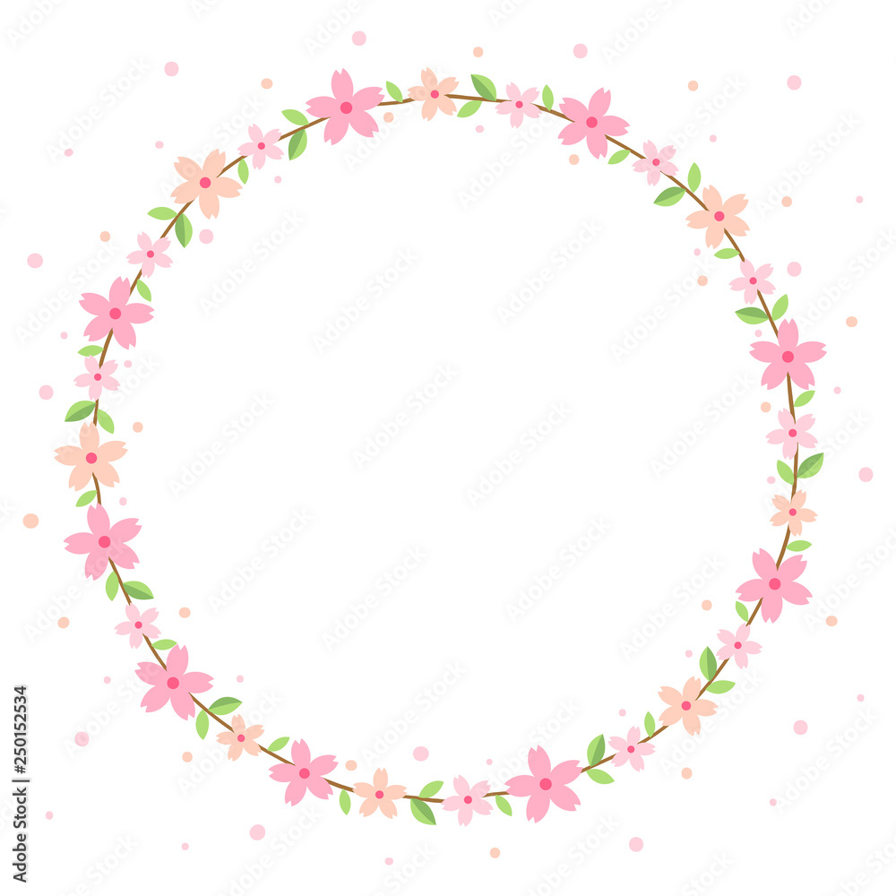 Cherry blossom wreath round frame template.