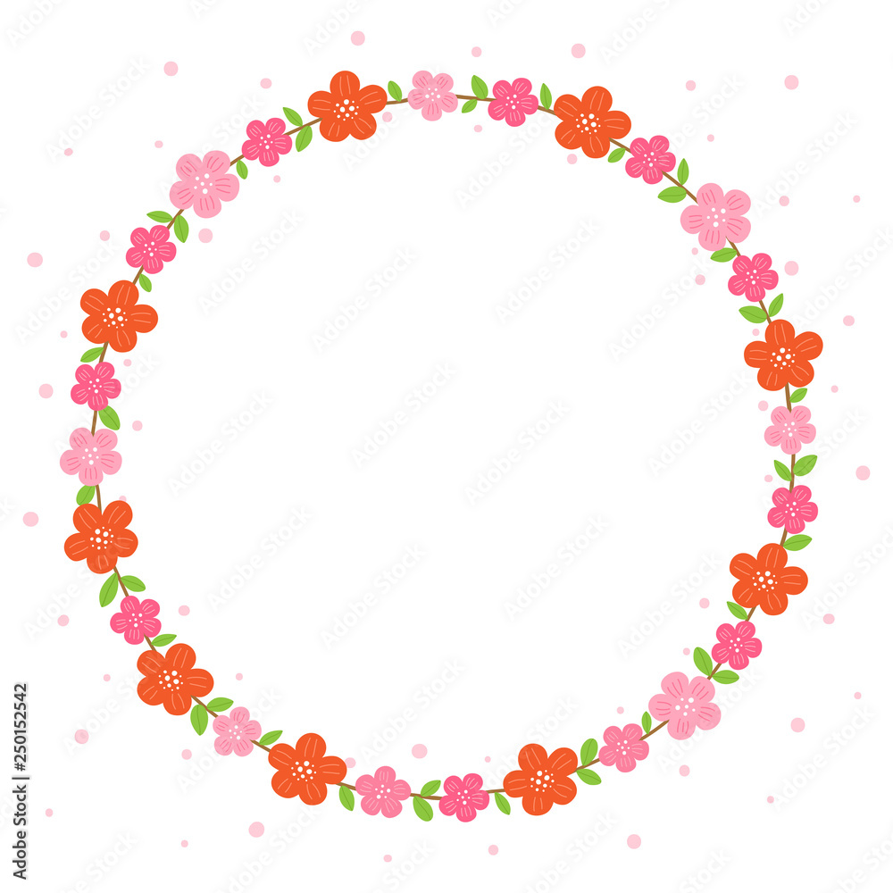 Azalea flowers wreath round frame template.