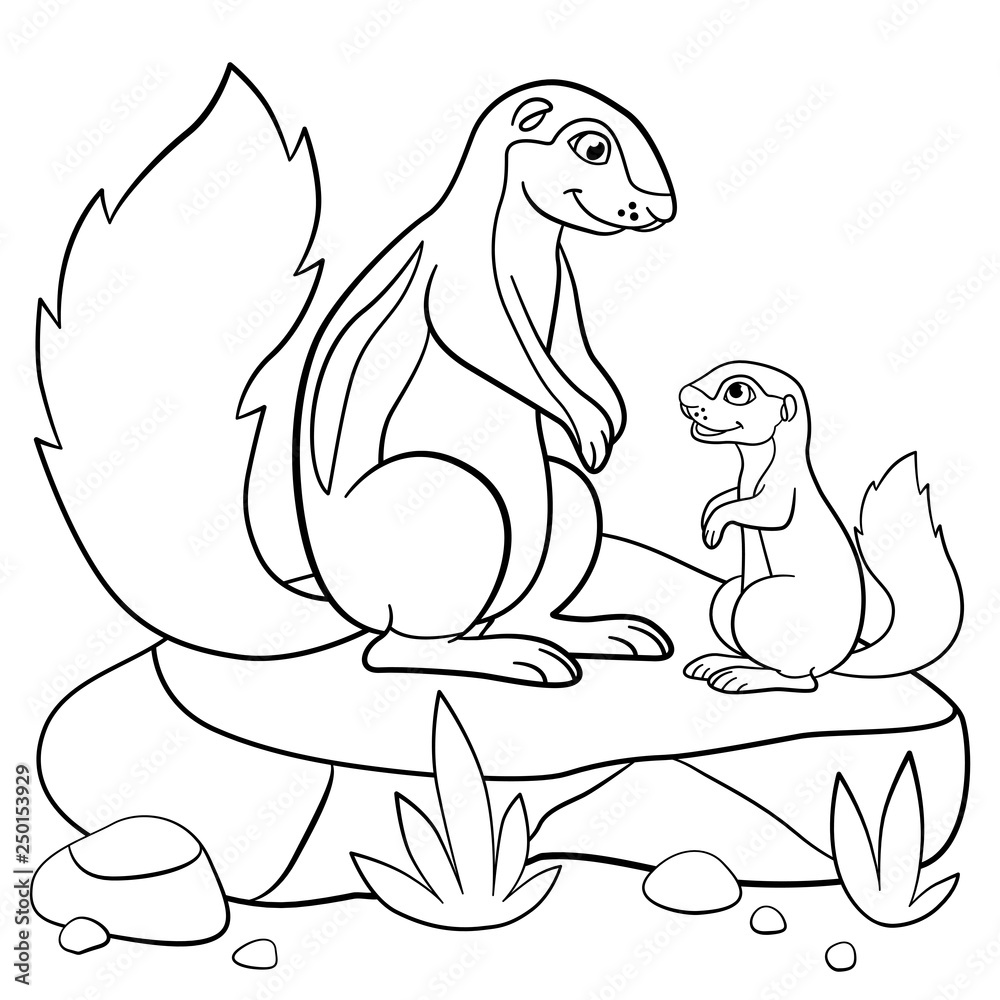 Obraz premium Coloring pages. Mother xerus with her little baby.