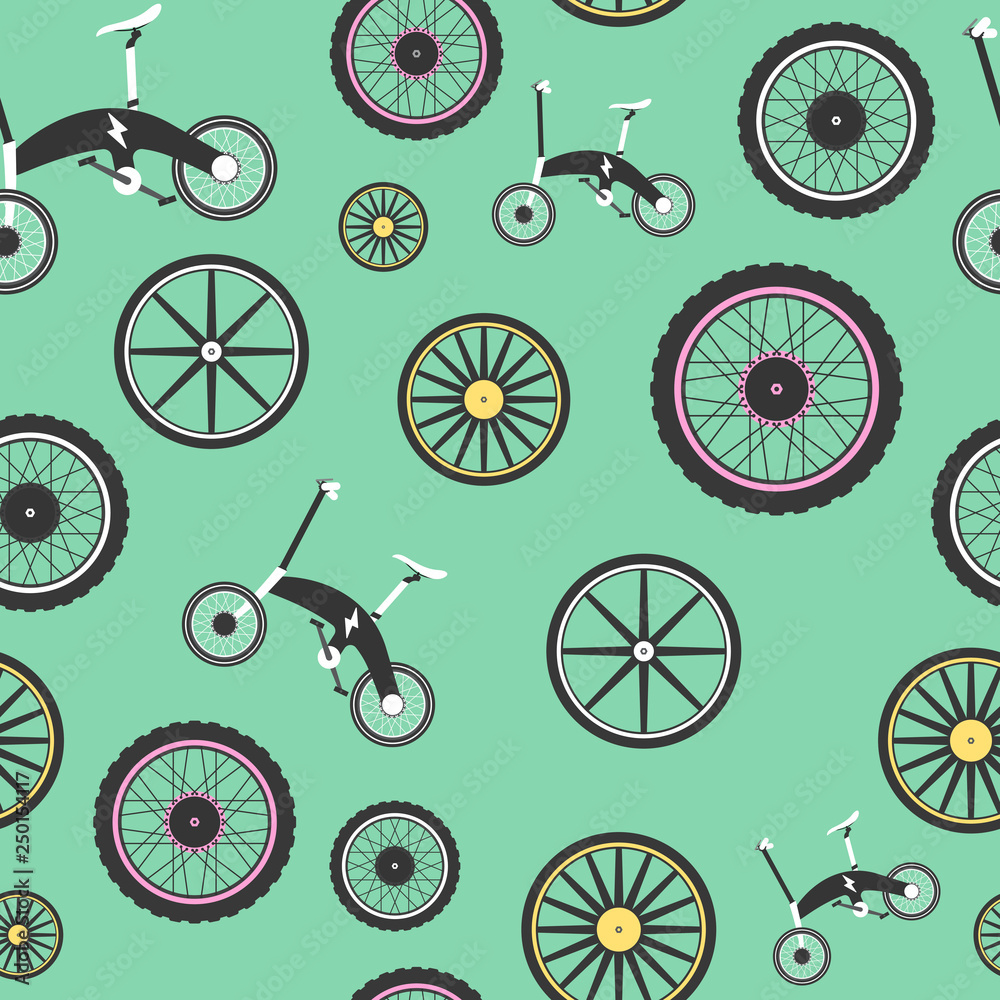 Cartoon picture with Electric Scooter, Electric Bike,Eco alternative city  transport, bicycle wheels, seamless pattern. Wallpaper background. Vector  illustration. Stock Vector | Adobe Stock